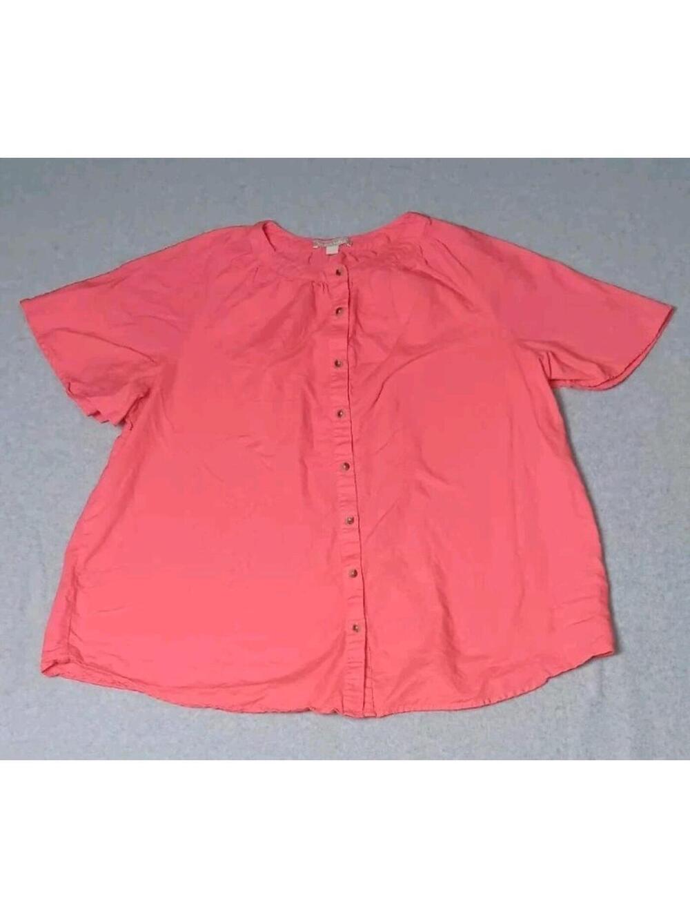 Woman Within Linen Blend Tunic Blouse Womens Size XL 22/24 Pink Button Up...